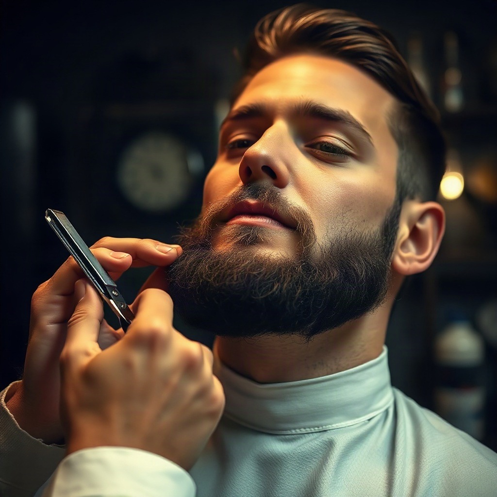 Contours de barbe travaillés au rasoir