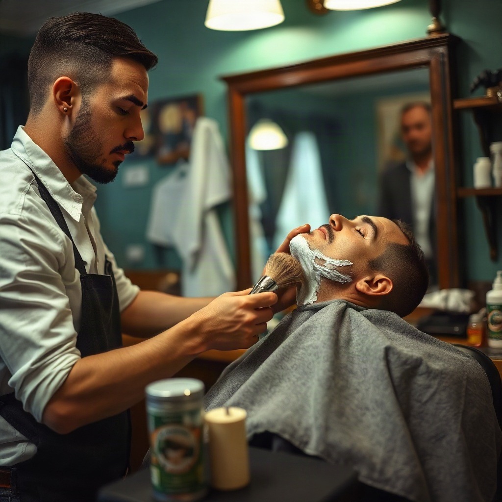 Un barbier réalise un rasage traditionnel